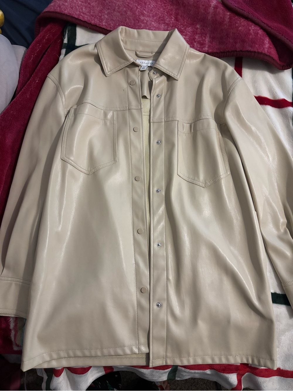 Topshop Cream Faux Leather Shirt Jacket